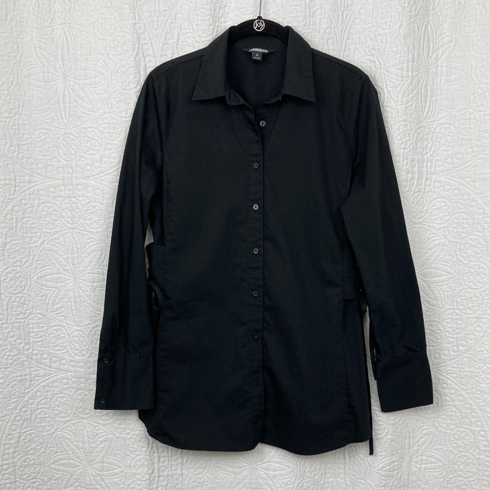 Project Runway Women’s Black Button Down Corset Side Panels Shirt sz Medium